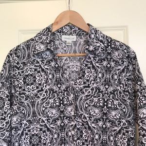 Coldwater Creek black print v-neck button down